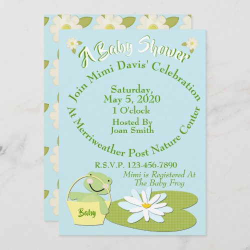 Shower Invitation wCute Baby Frog  Lilly Pad