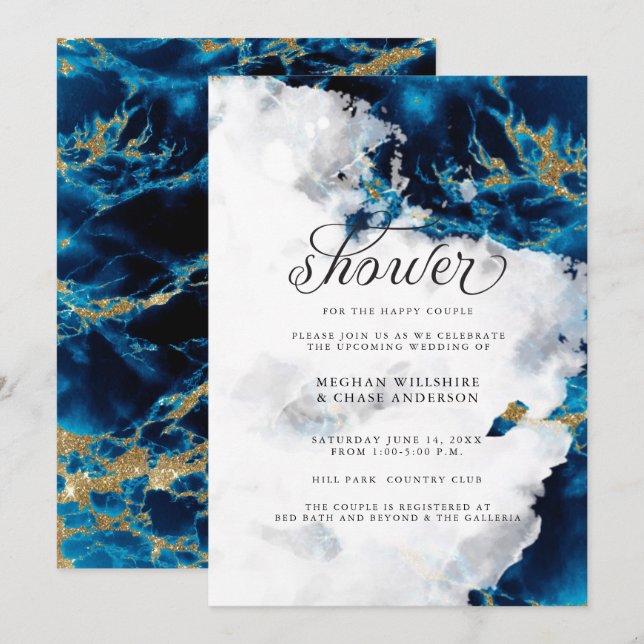 Shower Invite | Blue Sapphire Watercolor Geode (Front/Back)