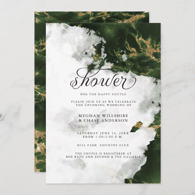Shower Invite | Emerald Green Watercolor Geode (Front/Back)