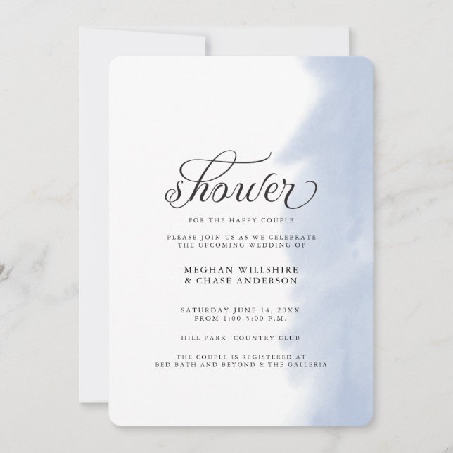 Shower Invite | Pale Blue Watercolor Stroke (Front)