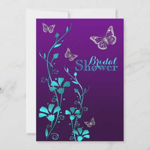 Shower Invite  Purple Teal Floral Butterflies