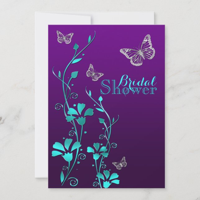 Shower Invite | Purple Teal, Floral, Butterflies (Front)