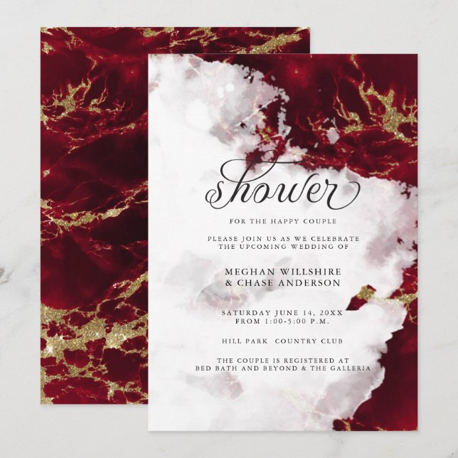 Shower Invite | Ruby Red Watercolor Geode (Front/Back)