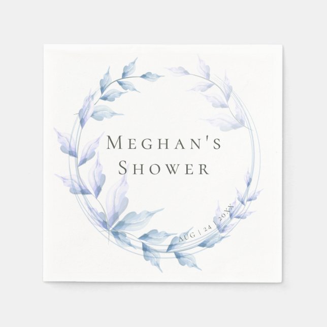 Shower Luncheon Dusty Blue and Pale Lilac Foliage Napkins (Front)