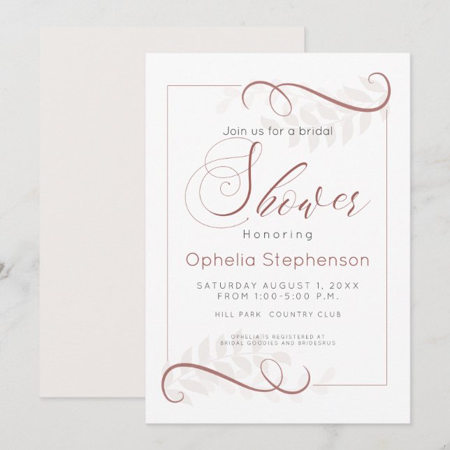 Shower Modern Spice Brown and Pale Cream Leaves Invitation (Front/Back)