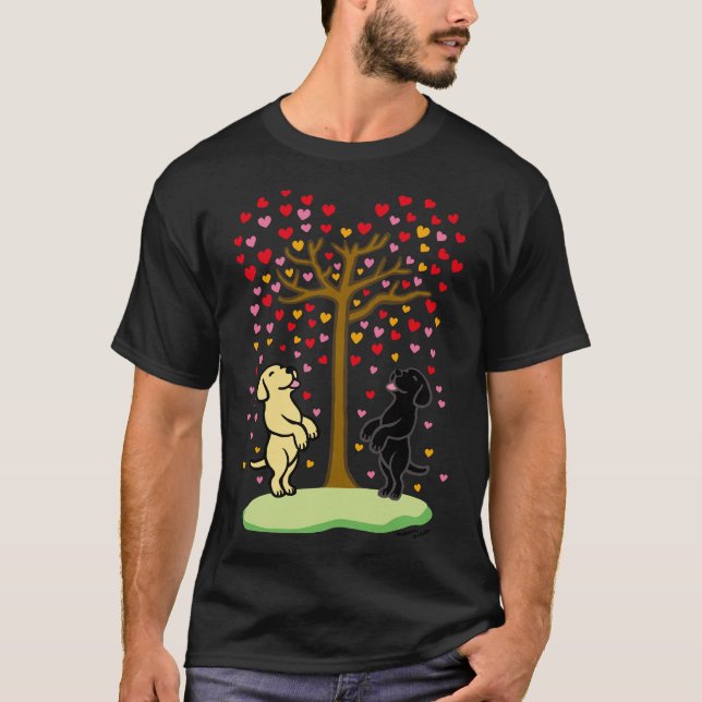 Shower Of Hearts And Yellow Labrador And Black Lab T-Shirt (Front)
