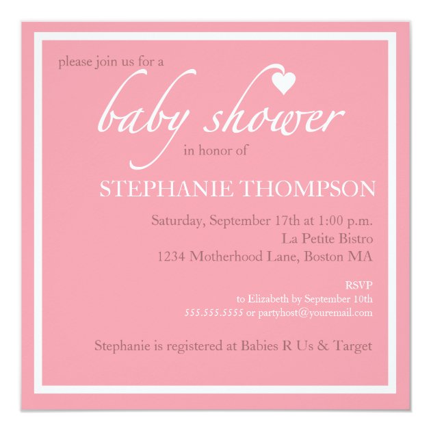 Shower Of Hearts Pink Baby Shower Invitation