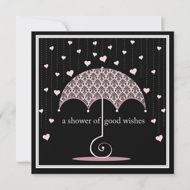 Shower of Hearts Pink Black Damask Bridal Shower Invitation (Front)