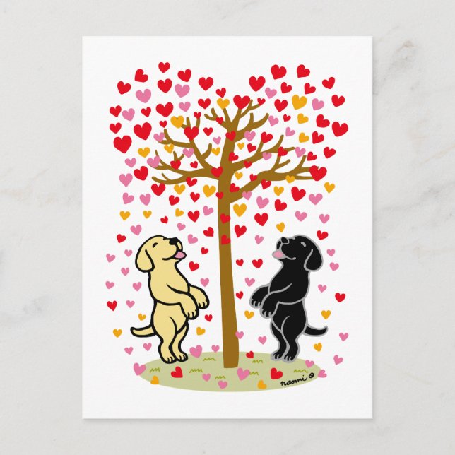 Shower of Hearts Yellow and Black Labrador Couple Holiday Postcard (Front)