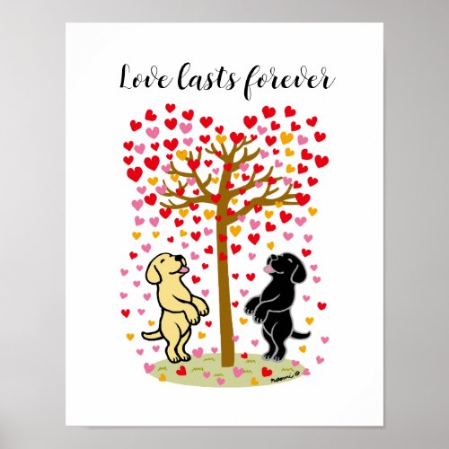 Shower of Hearts Yellow and Black Labrador Couple Poster