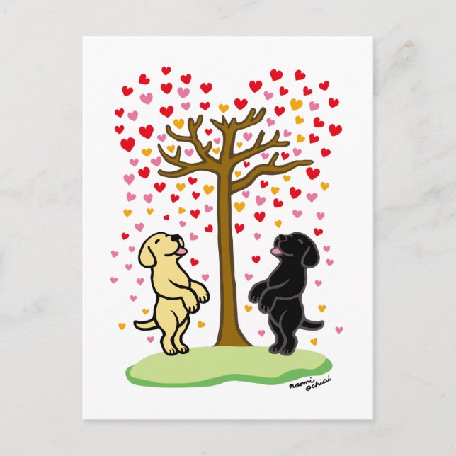 Shower of Hearts Yellow and Black Labradors Holiday Postcard (Front)