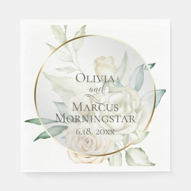 Shower | Pale Yellow Blush Watercolor Roses Napkins (Front)