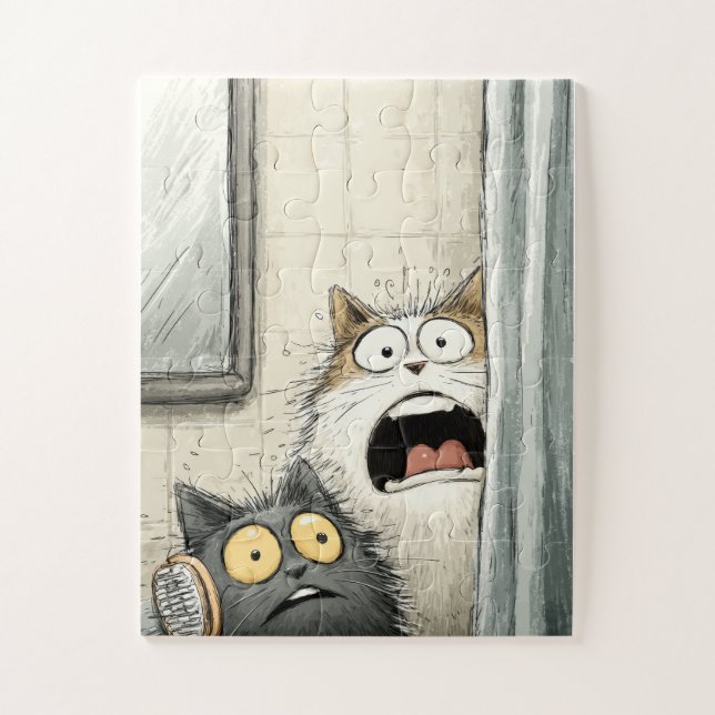 Shower Surprise Cats – Funny Puzzle (Vertical)