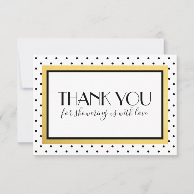 Shower Thank You Note Card, Black White Gold (Front)