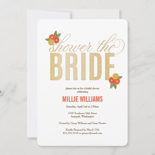 Shower the Bride Glitter &amp; Floral Shower Invitatio Custom Announcement