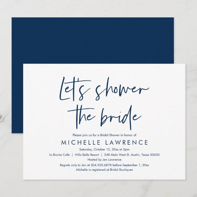 Shower the bride, Modern Casual Bridal Shower Invi Invitation (Front/Back)