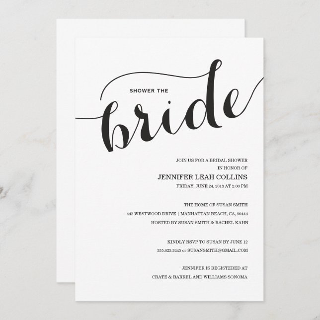 Shower the Bride Script Bridal Shower Invitation (Front/Back)