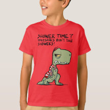 Shower Time? Funny Green T-Rex Dinosaur Cartoon