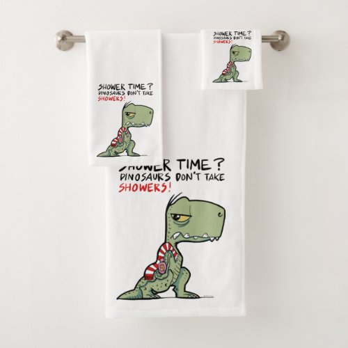 Shower Time Funny Towel T_Rex Dinosaur Cartoon