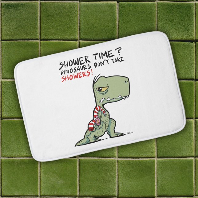 Shower Time? Funny Towel T-Rex Dinosaur Cartoon Bath Mat (Shower Time? Funny Towel T-Rex Dinosaur Cartoon Bath Mat)