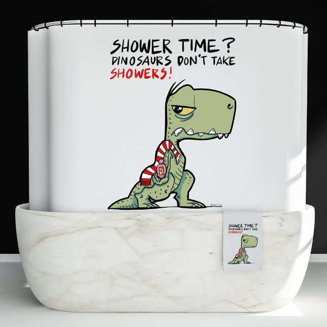 Shower Time? Funny Towel T-Rex Dinosaur Cartoon Curtain (Shower Time? Funny Towel T-Rex Dinosaur Cartoon Shower Curtain)