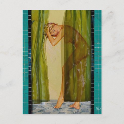 Shower time Vintage Pin up  girl postcard