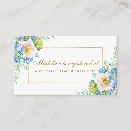 Shower Watercolor Blue Floral Gold Registry Insert