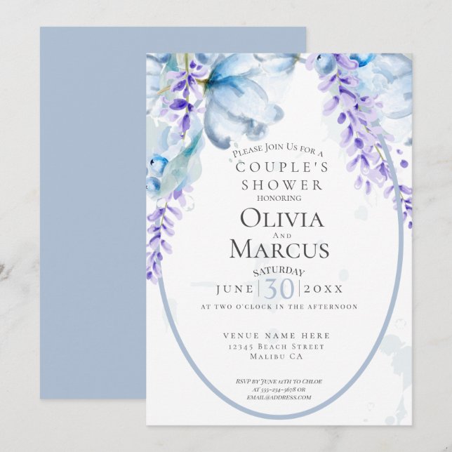 SHOWER | Watercolor Lavender - Dusty Blue Invitation (Front/Back)