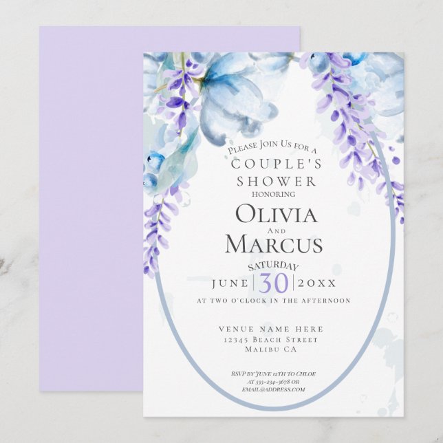 SHOWER | Watercolor Lavender - Dusty Blue Invitation (Front/Back)