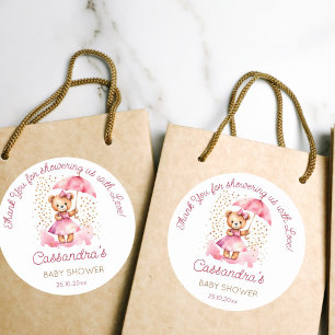 Shower with love girl teddy bear baby shower favor classic round sticker