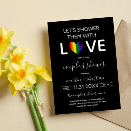 Shower With Love RainbowHeart LGBT Couples Shower Invitation