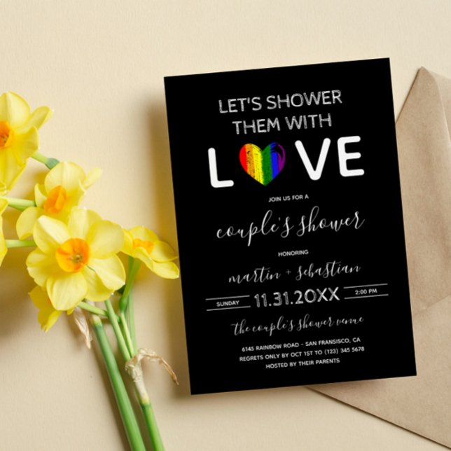 Shower With Love RainbowHeart LGBT Couple's Shower Invitation (Creator Uploaded)