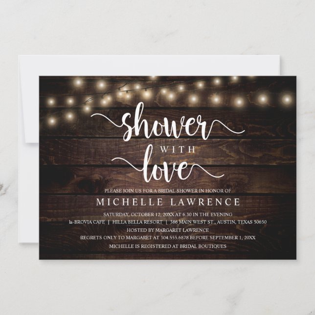 Shower with Love, Rustic Bridal Shower Celebration Invitation (Front)
