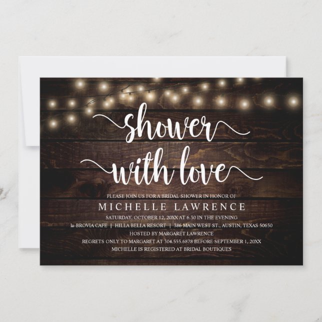 Shower with Love, Rustic Bridal Shower Party Invitation (Front)