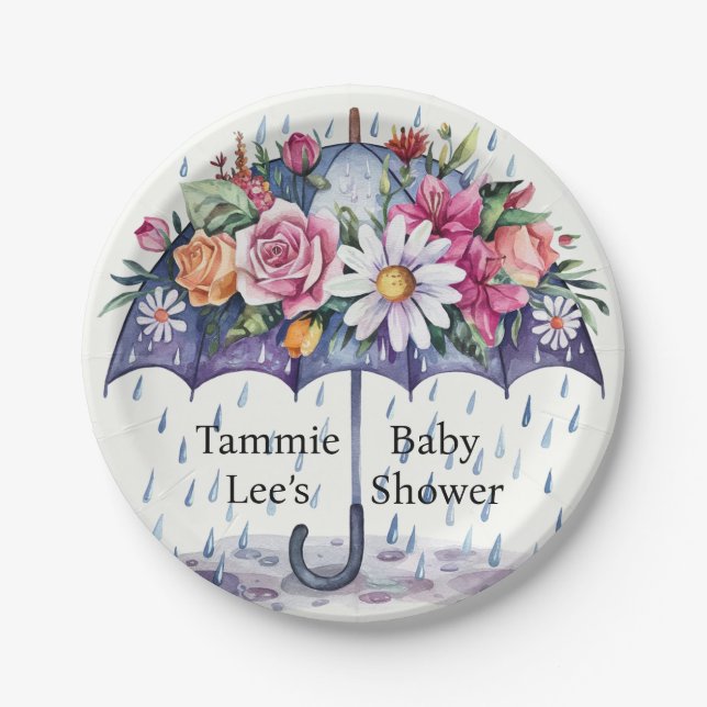 Showered with Flowers Baby Shower Paper Plates (Front)