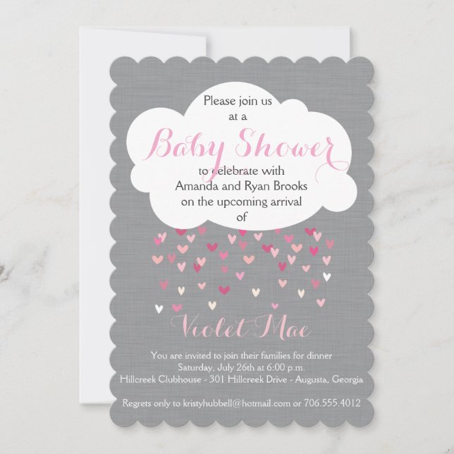 'Showered with Love' Baby Girl Shower Invitation (Front)