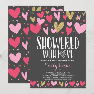 Showered With Love Baby Shower Invitation Hearts