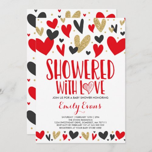 Showered With Love Baby Shower Invitation Hearts