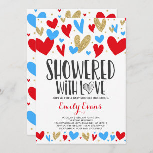 Showered With Love Baby Shower Invitation Hearts