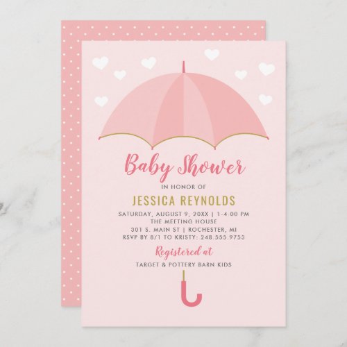 Showered With Love Blush Pink Umbrella Baby Shower Invitation