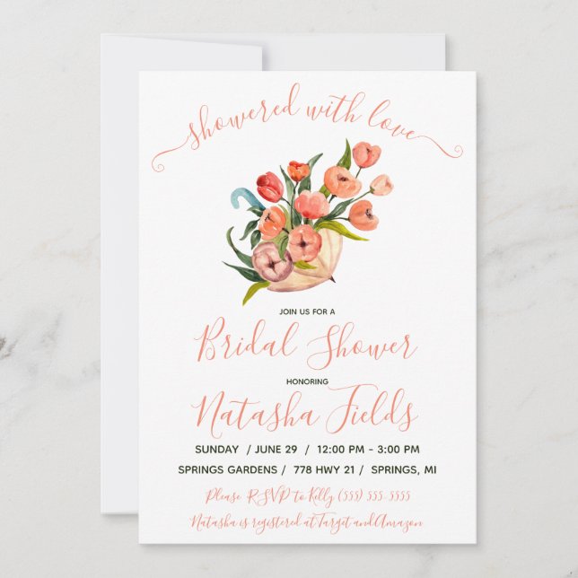Showered With Love! Floral Umbrella Bridal Shower Invitation (Front)