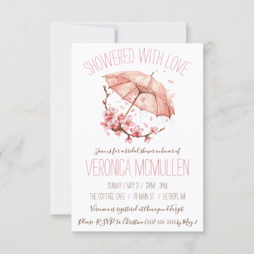 Showered with Love Pink Umbrella Bridal Shower Invitation