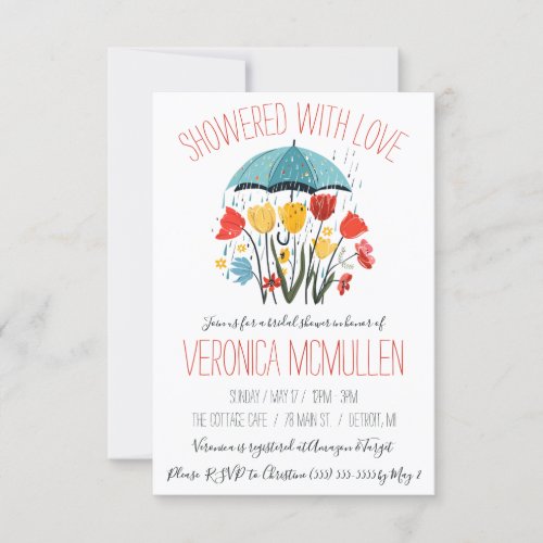 Showered with Love Pink Umbrella Bridal Shower Invitation