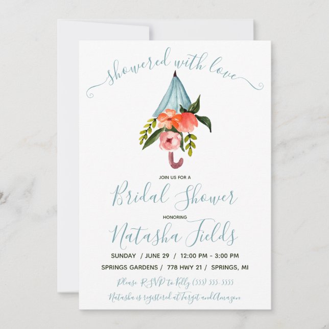 Showered With Love! Umbrella, Spring Bridal Shower Invitation (Front)