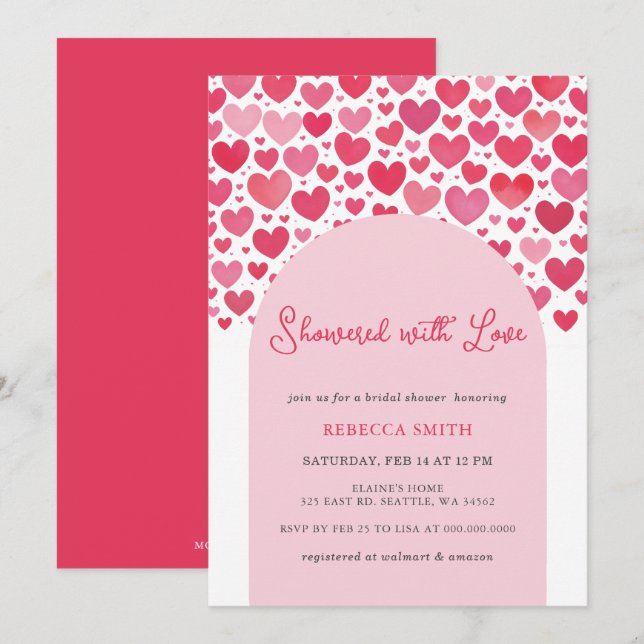 Showered with Love Valentines Day Bridal Shower Invitation (Front/Back)