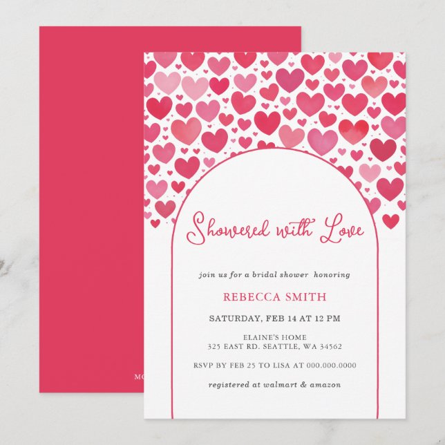 Showered with Love Valentines Day Bridal Shower Invitation (Front/Back)