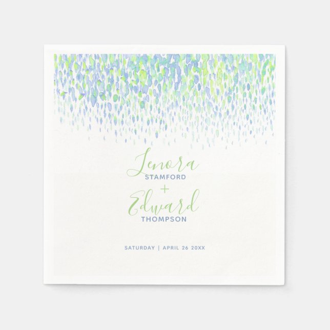 Showering cascade green blue art wedding napkins (Front)
