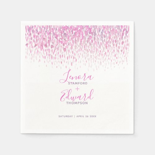 Showering cascade pink purple art wedding napkins