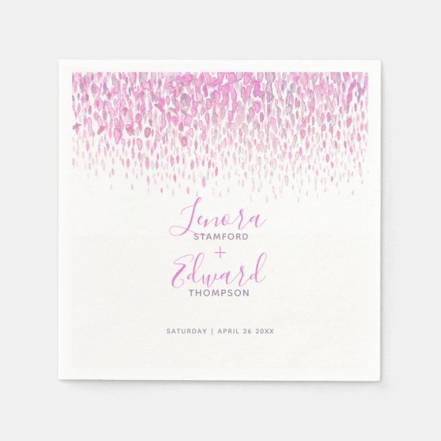 Showering cascade pink purple art wedding napkins (Front)