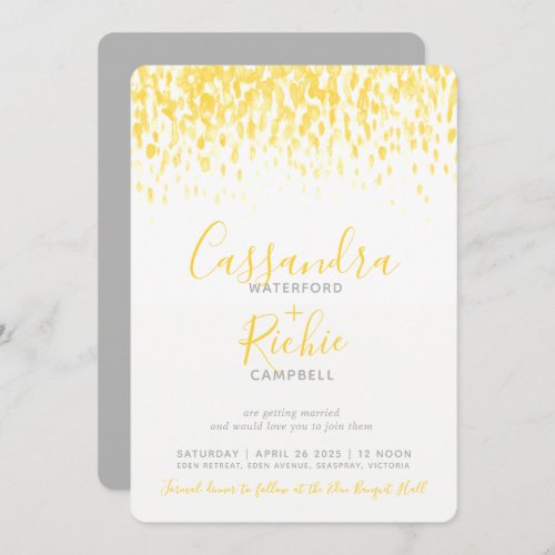 Showering cascade sunshine yellow gray art wedding invitation